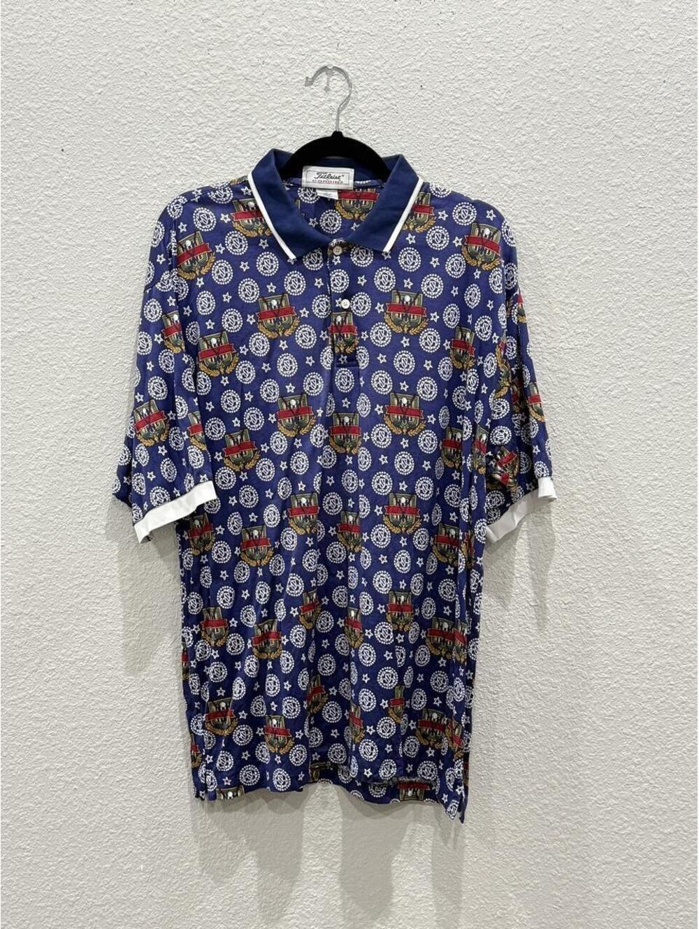 Vintage Titleist By Corbin Polo Shirt Mens L Patterned Print Golf Casual 90s